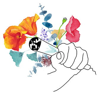 Pong leve pour declamer sa revolte et le dire avec des fleurs Aquarelle et digital CatMat 2024